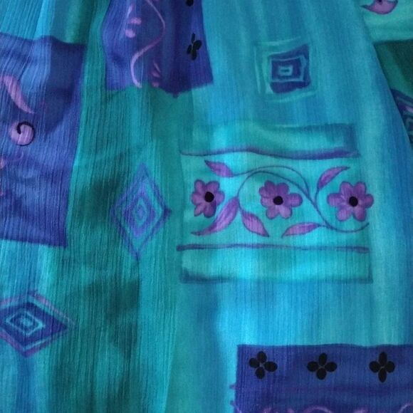VTG 90s Turquoise Purple Printed Ultra High Rise Satin Mom Shorts Large - Picture 8 of 12